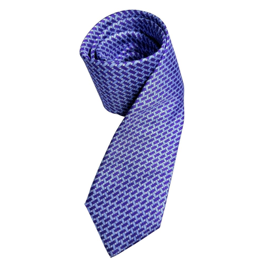 David Donahue Silk Tie Purple Blue Geometric Woven Italy Handmade USA Mens